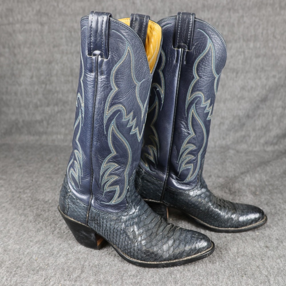 Nocona Boots Womens Size 5.5 Blue Western Leather Cowboy Pointed Toe 95615 USA